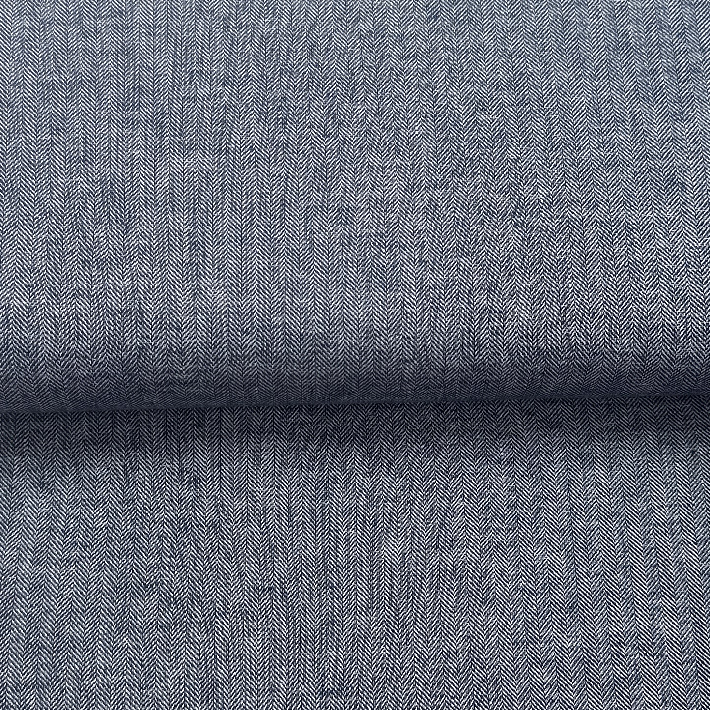 Chevrons marine - Mélange lin/coton imprimé