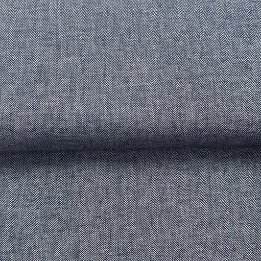 Chevrons marine - Mélange lin/coton imprimé