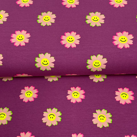 Joyeuses fleurs mauve - Jersey imprimé digital