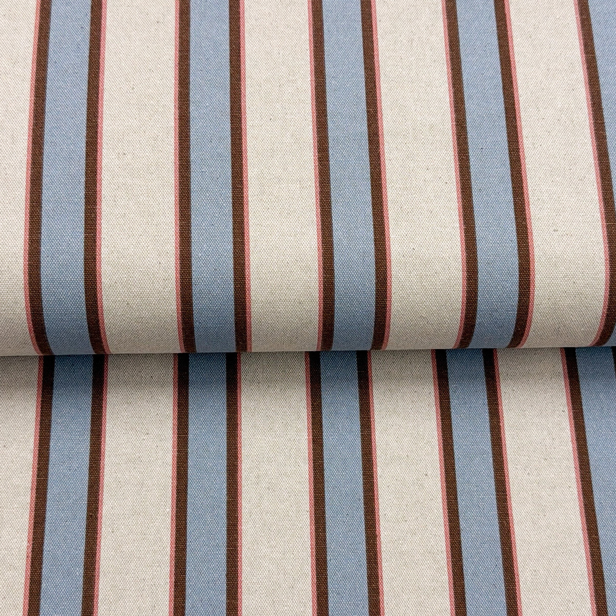 Blue striped linen look - Printed canvas