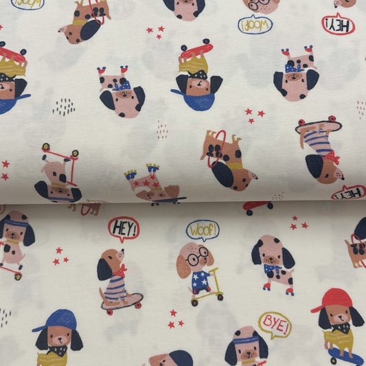 Chiens blanc cassé - Jersey imprimé digital