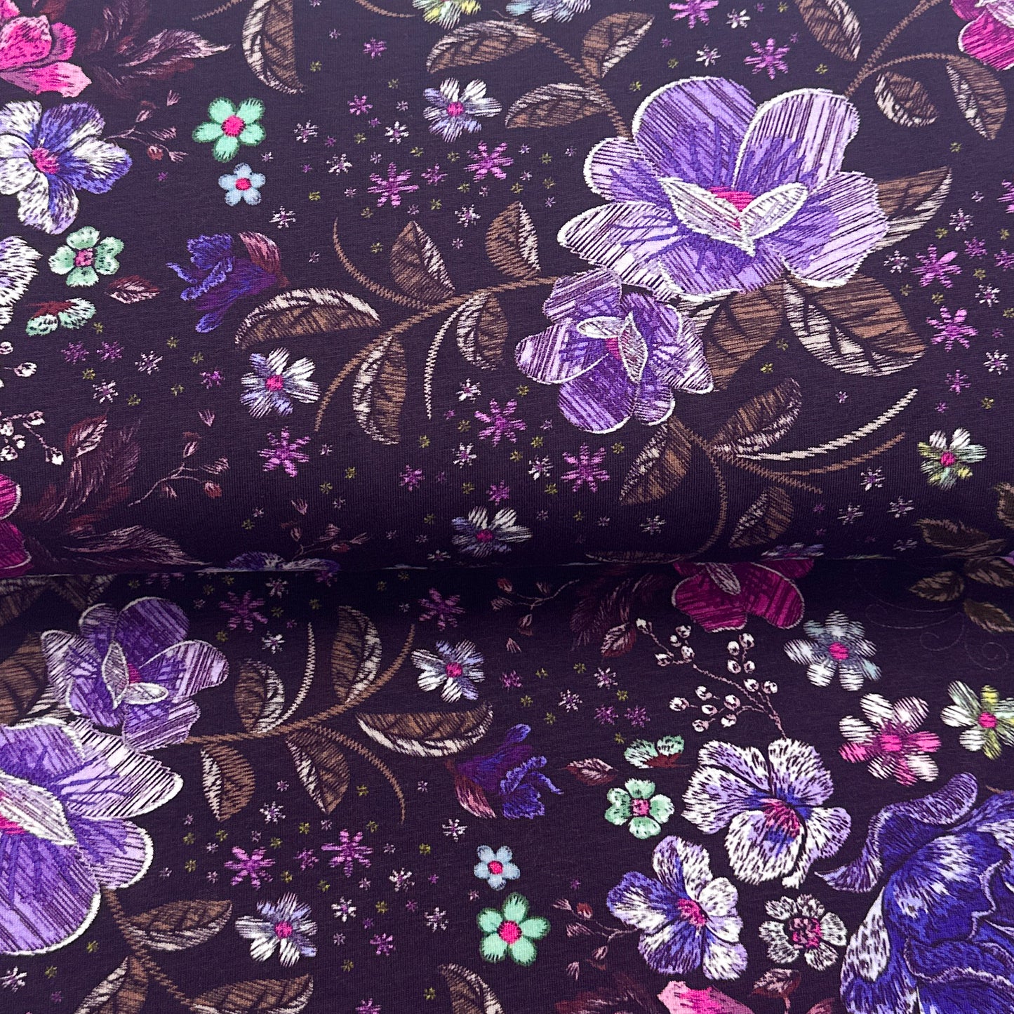 Jardin brodé mauve - Jersey imprimé