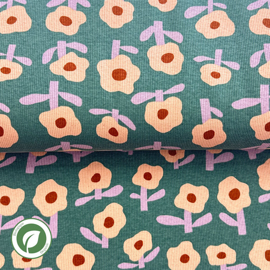 Minimalistes fleurs vert - Jennifer Bouron - Jersey côtelé imprimé biologique