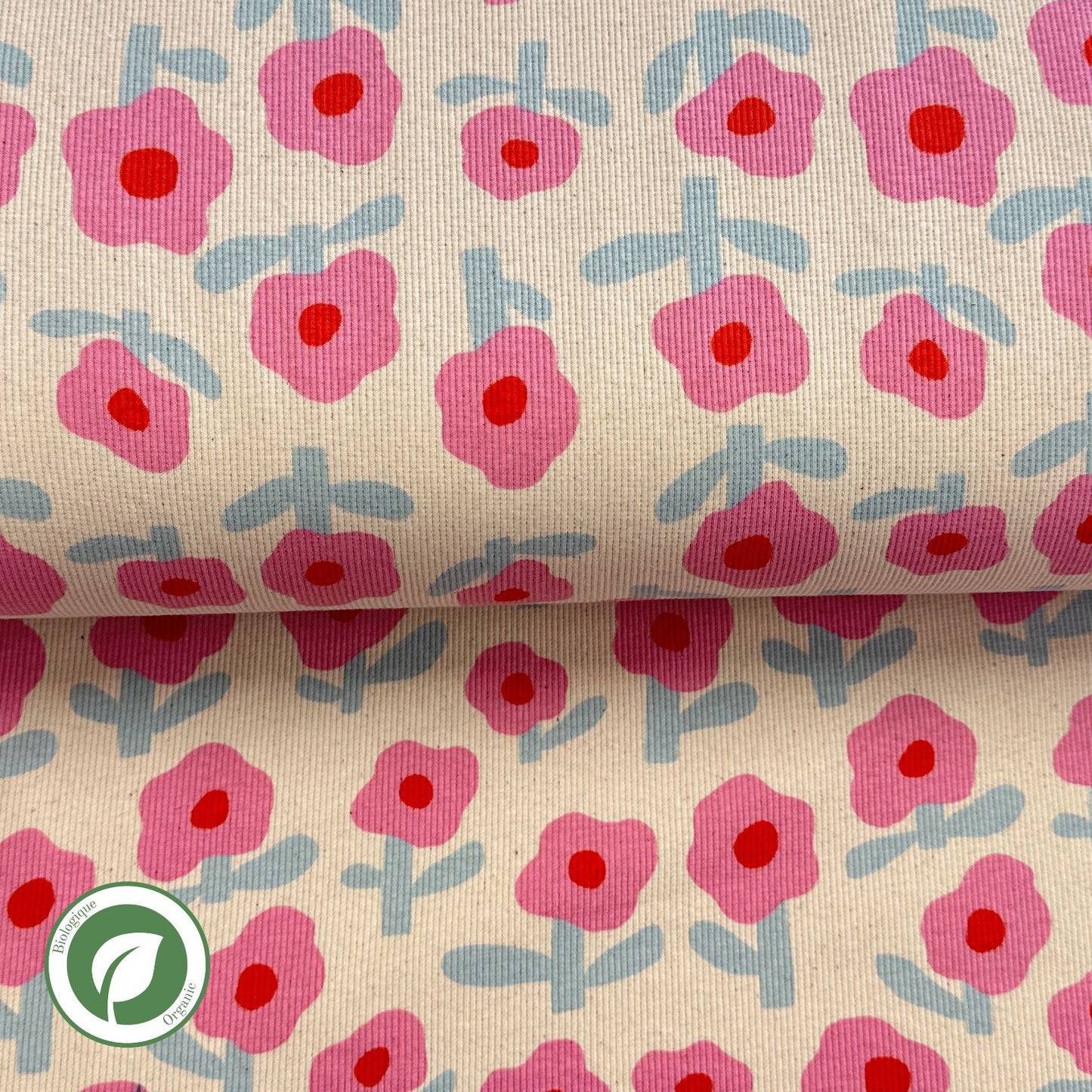 Minimalist Pink Flowers - Jennifer Bouron - Printed Organic Ribbed Jersey