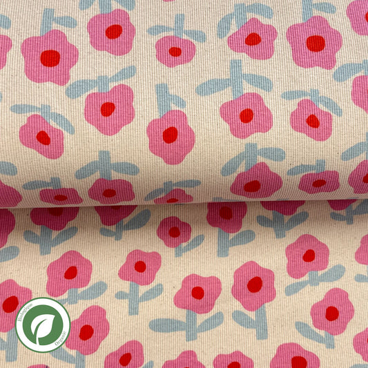 Minimalistes fleurs rose - Jennifer Bouron - Jersey côtelé imprimé biologique