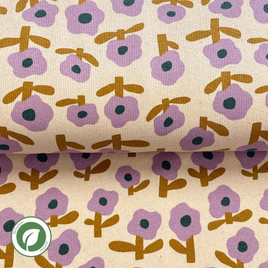 Minimalistes fleurs lavande  - Jennifer Bouron - Jersey côtelé imprimé biologique