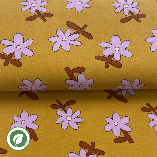 Fleurs enfantines ocre - Jennifer Bouron - Jersey imprimé biologique