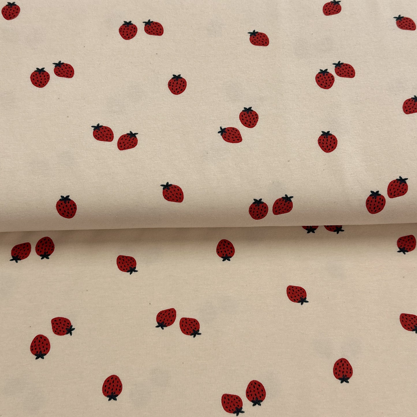 Minis fraises naturel - Jersey imprimé biologique