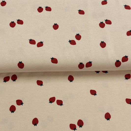 Minis fraises naturel - Jersey imprimé biologique