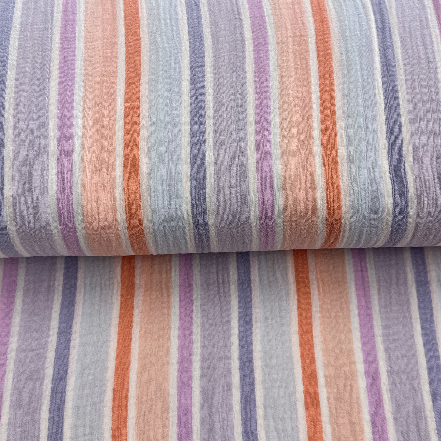 Ligné lilas/orange - Mousseline de coton teint sur fil