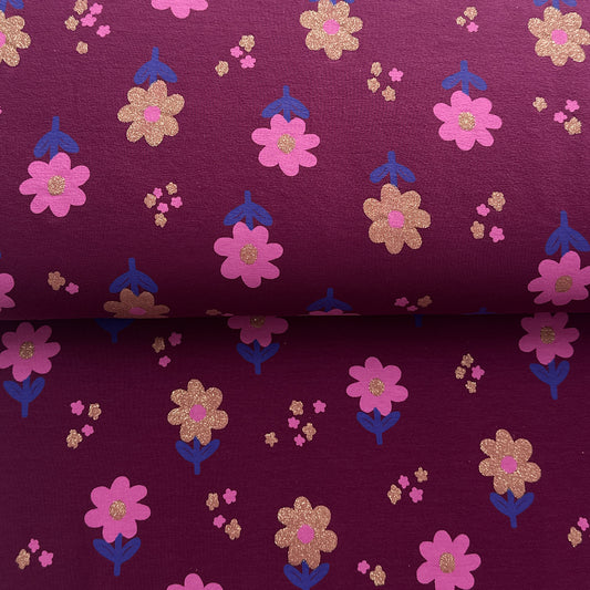 Fleurs brillantes bordeaux - Jersey imprimé