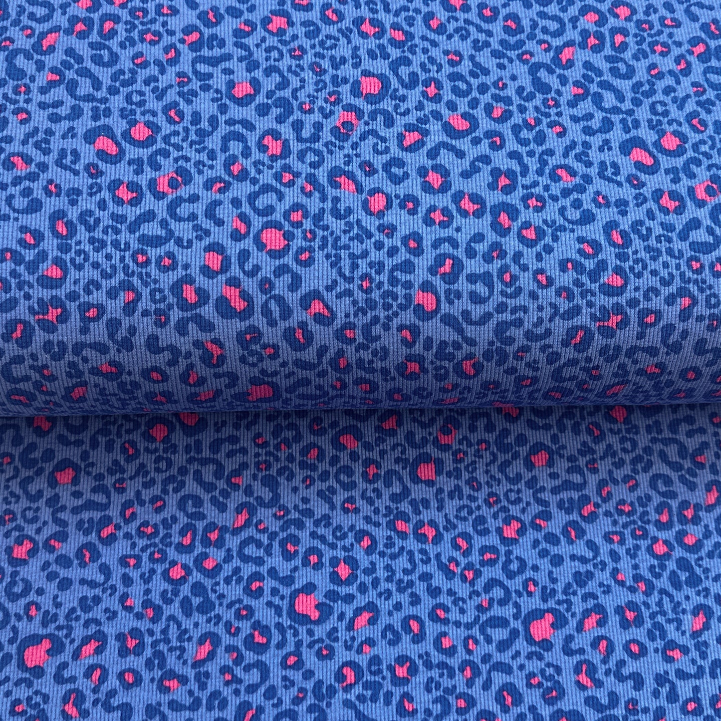 Léopard bleu - Jersey côtelé imprimé