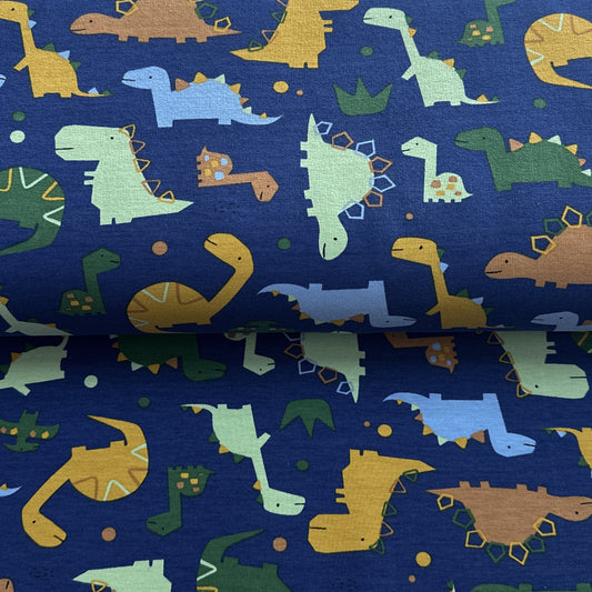 Dinos mignons cobalt - French Terry imprimé