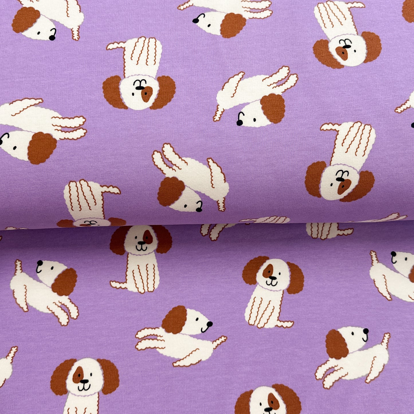 Chiens violet - Coton ouaté extensible imprimé