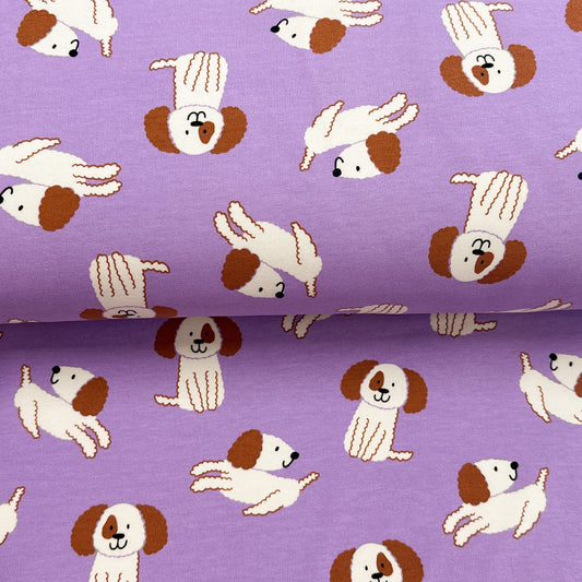 Chiens violet - Coton ouaté extensible imprimé