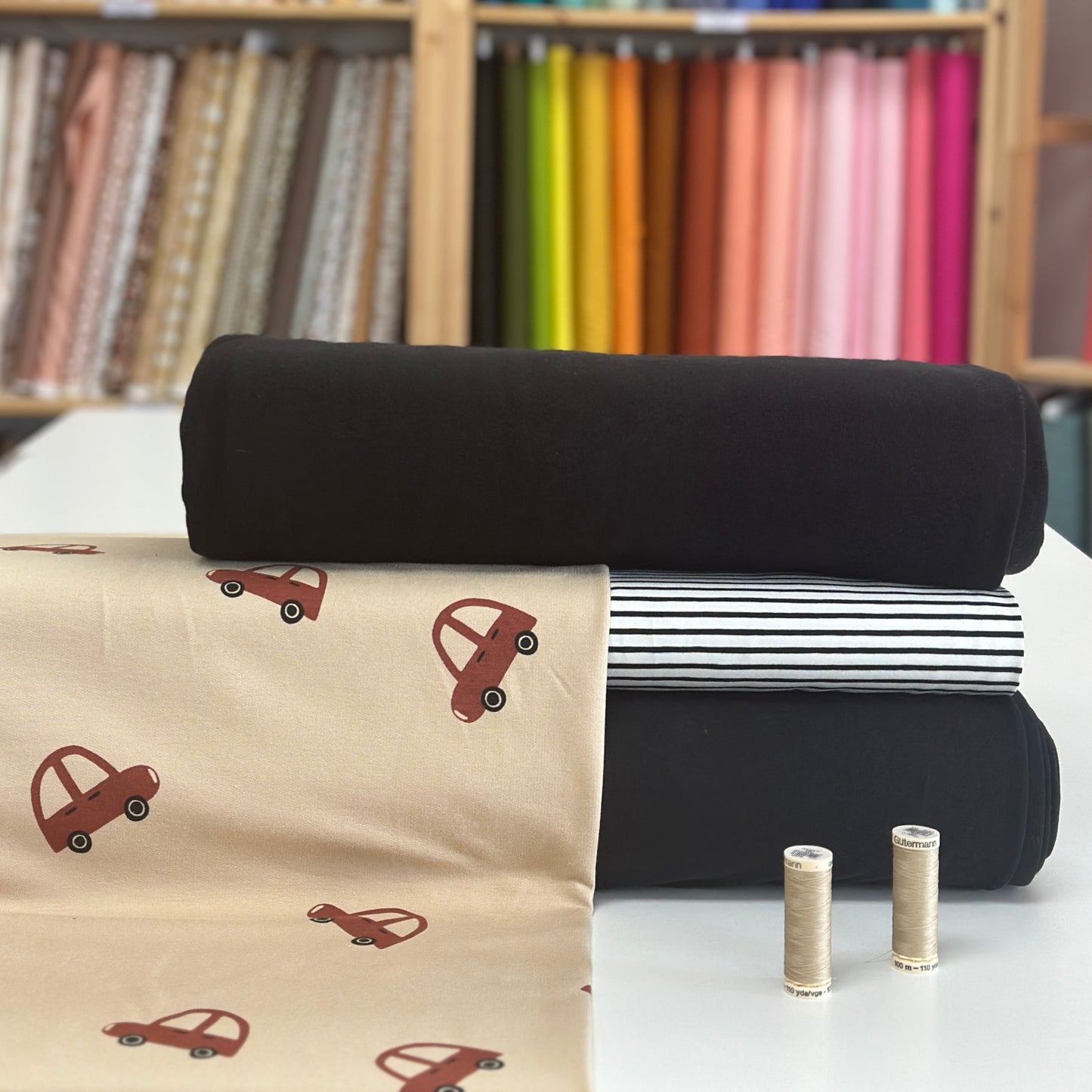 Beige cars (slight defect) 50 cm - Printed French Terry