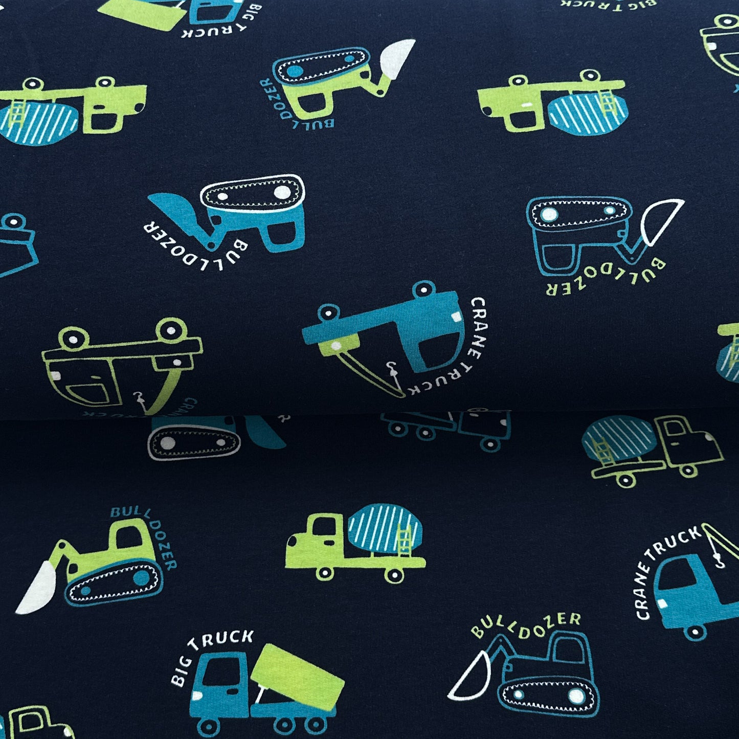 Véhicules de construction - Coton ouaté extensible imprimé