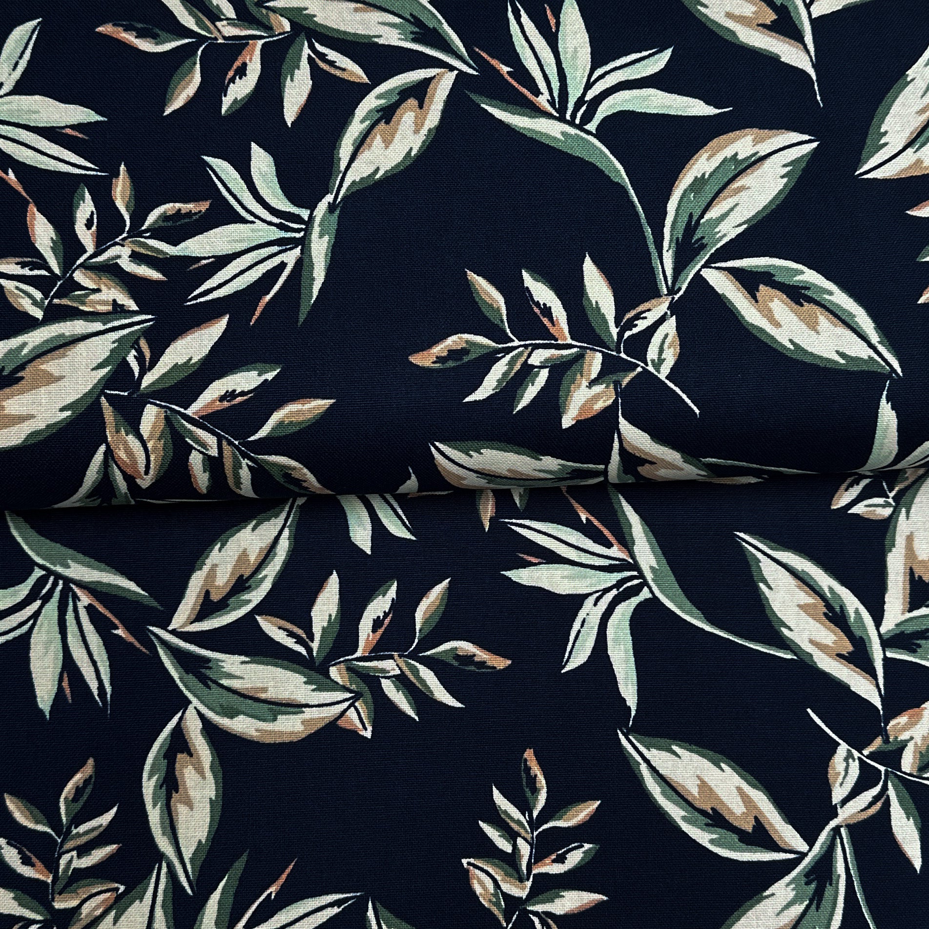 Navy foliage - printed canvas