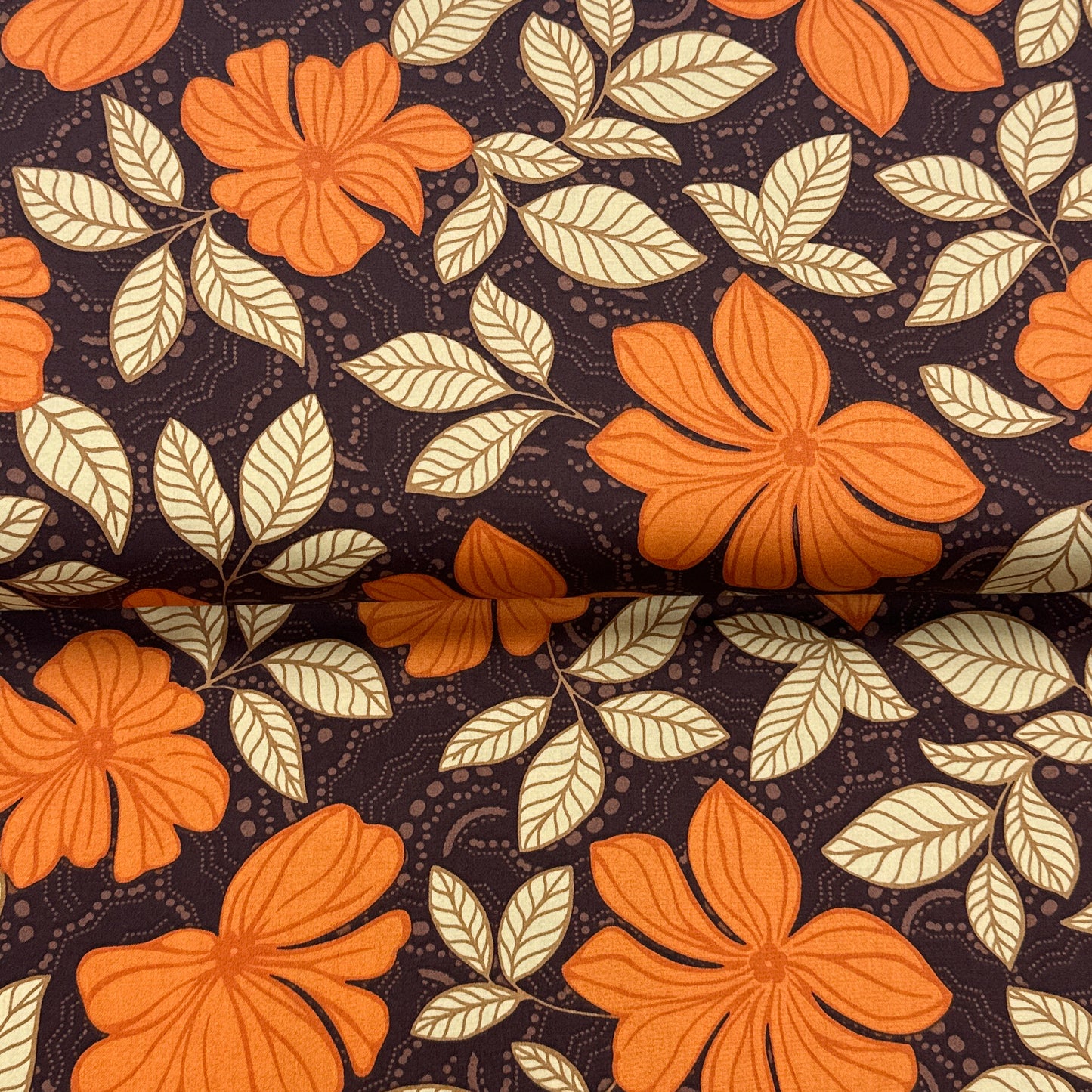 Traced Brown Flowers - Cotton Satin