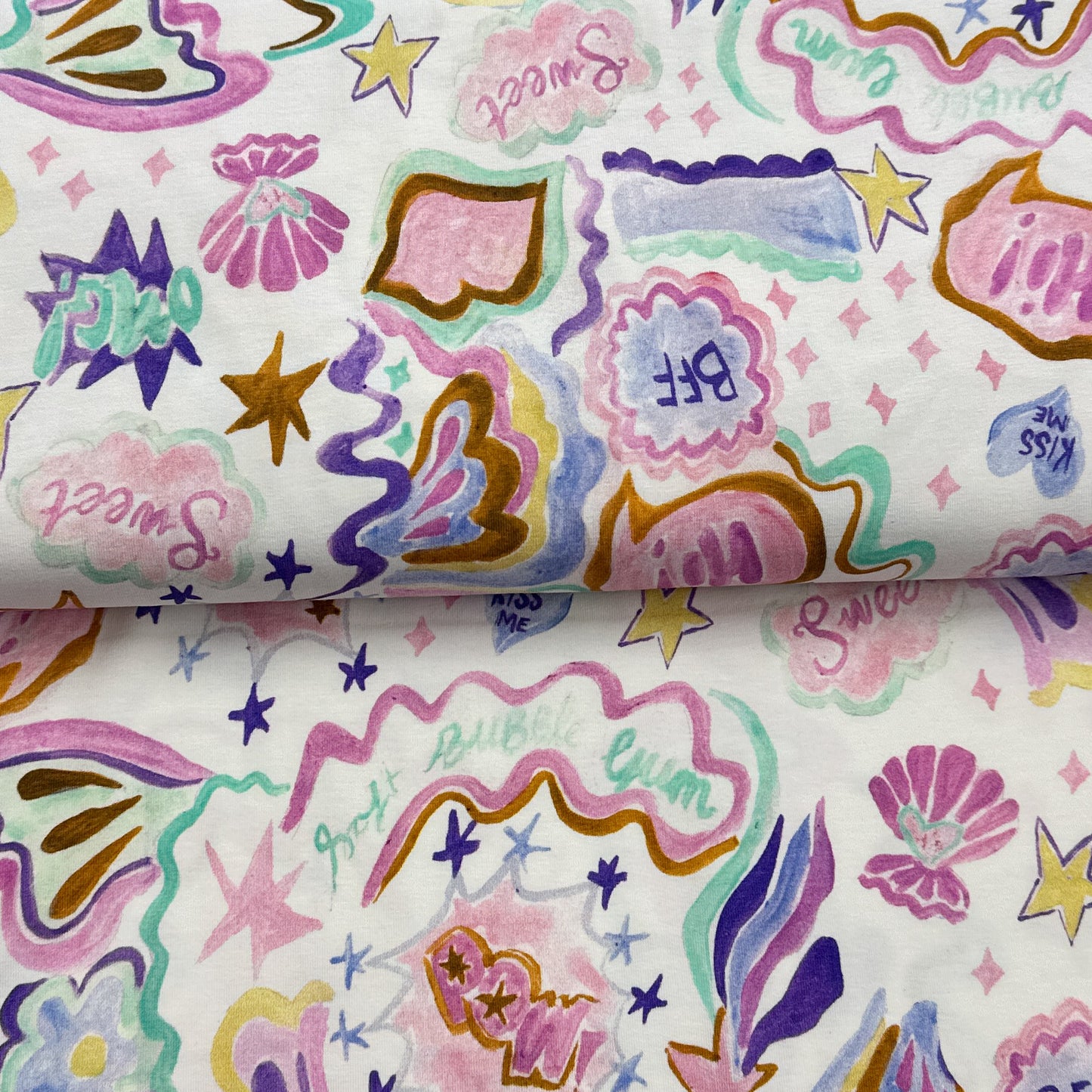 Coquillages blanc - Jersey imprimé digital