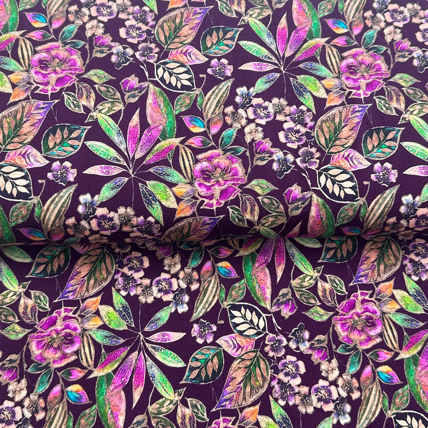 Jardin brodé violet - Jersey imprimé