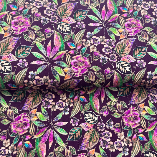Jardin brodé violet - Jersey imprimé
