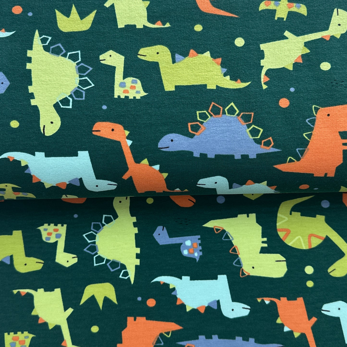 Dinos mignons vert foncé - French Terry imprimé