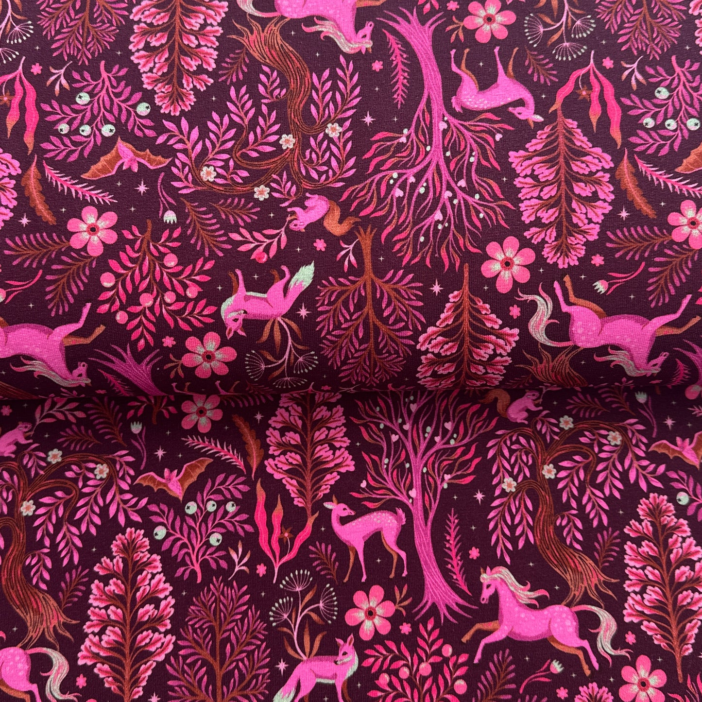 Forêt mystique bourgogne - French Terry imprimé digital