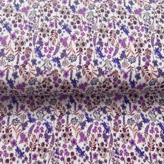 Fleurs sauvages cobalt - Jersey côtelé imprimé