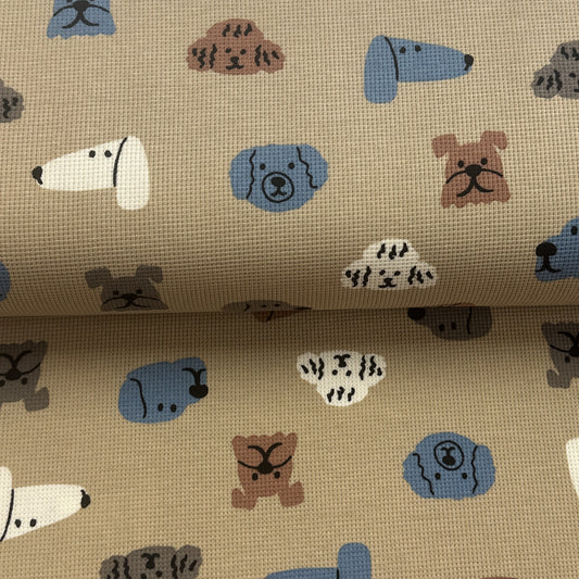 Chiens brun pâle - Jersey gaufré imprimé