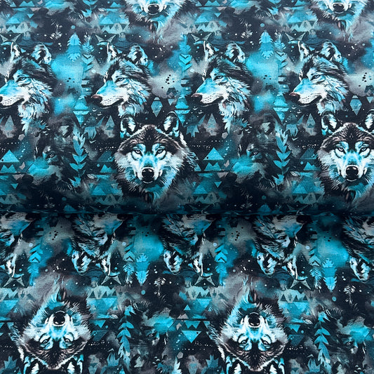 Loups bleuté - French Terry brossé imprimé