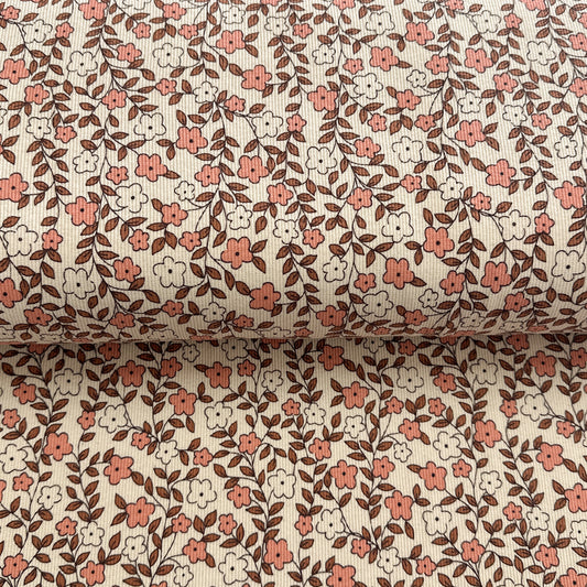 Boutons de fleurs - Jersey côtelé imprimé biologique