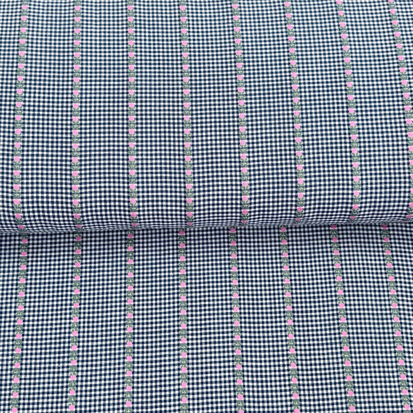 Carreaux marine et fleurs - Coton jacquard