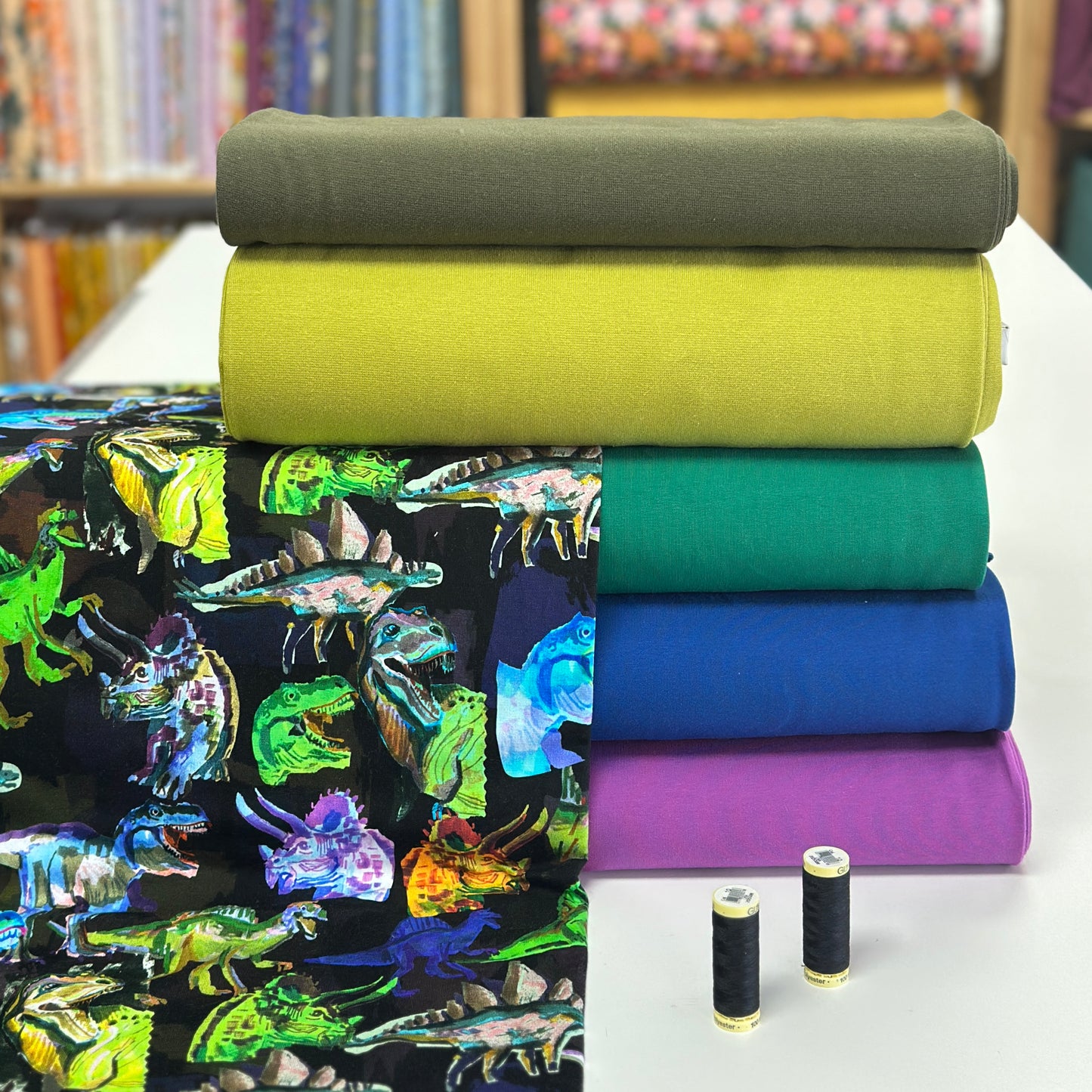 Dinosaures éclatants noir - French Terry brossé imprimé digital