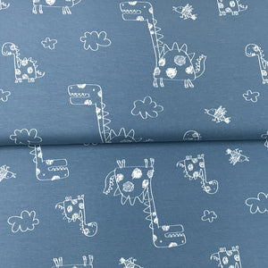 Dino dessin bleu - Jersey imprimé