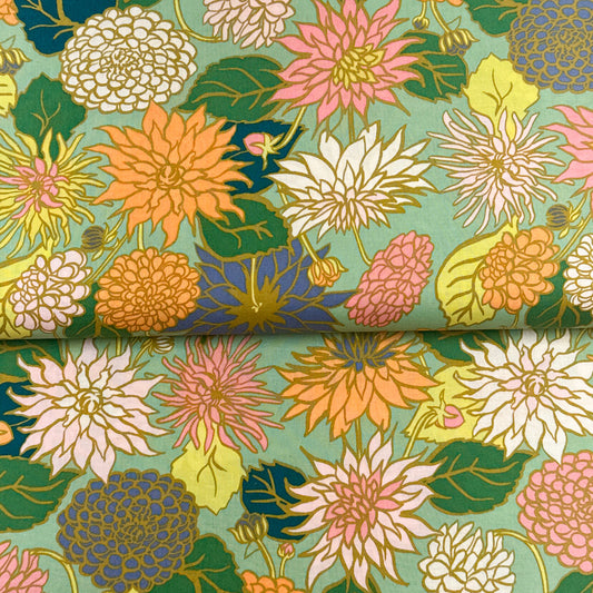 Dahlia love mint - Monaluna - Organic printed poplin