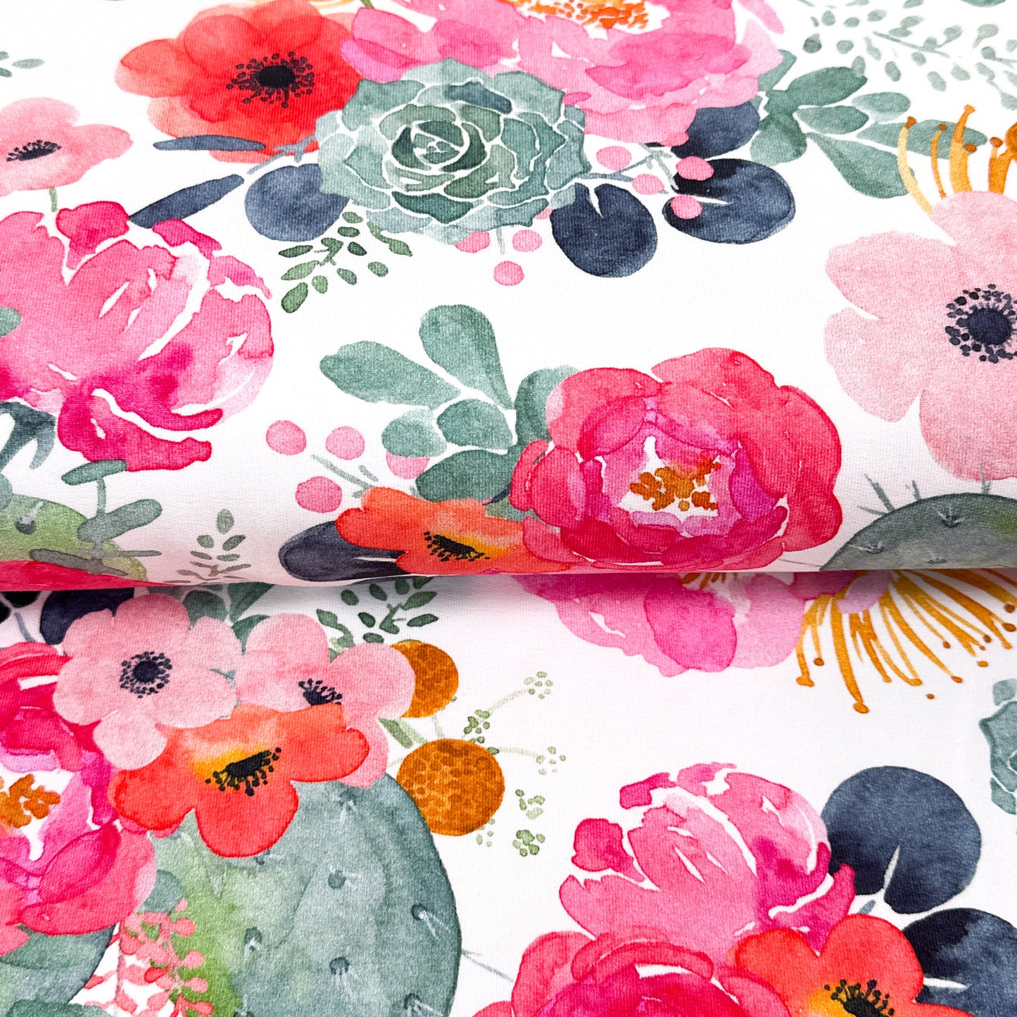 White watercolor flowers - NON NON OUI - Printed French Terry