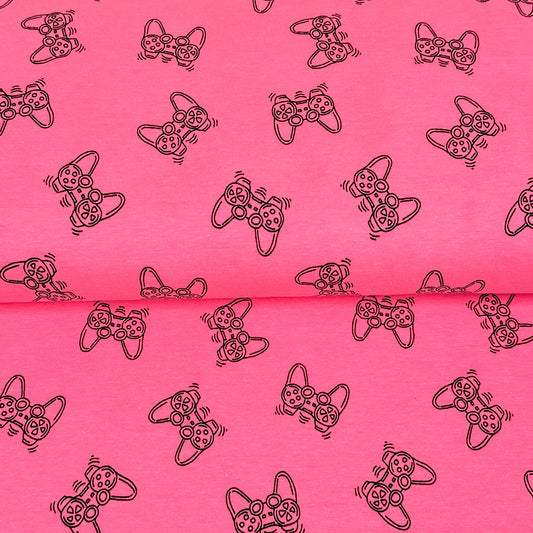 Neon pink video games - French Terry print