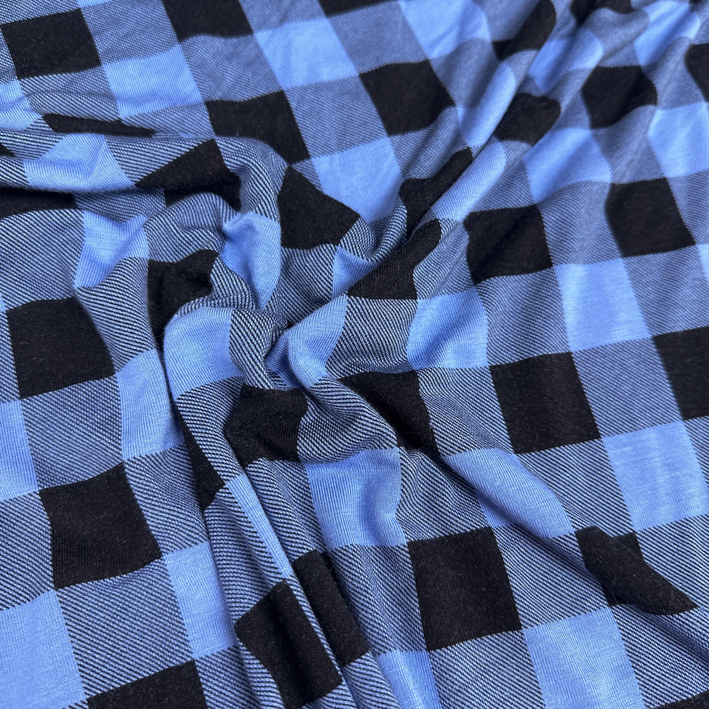 Fin de rouleau 89 cm - Carreaux Bleu - Jersey bambou