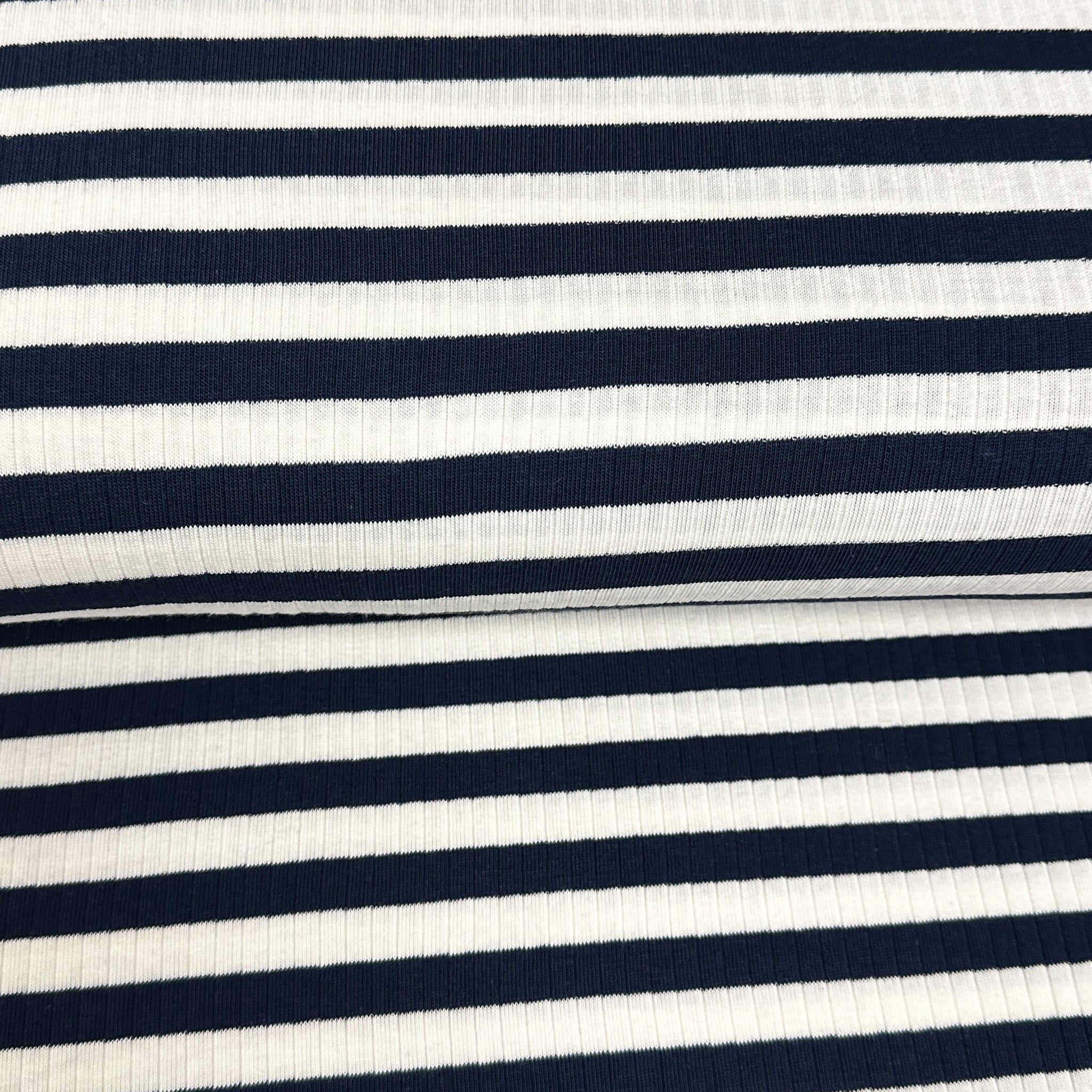 Navy/cream stripe - Ribbed jersey print