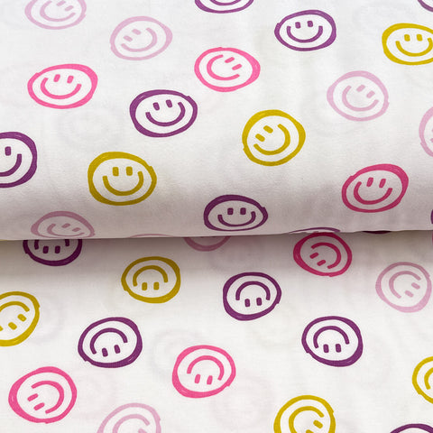 Happy face - Coton ouaté extensible imprimé