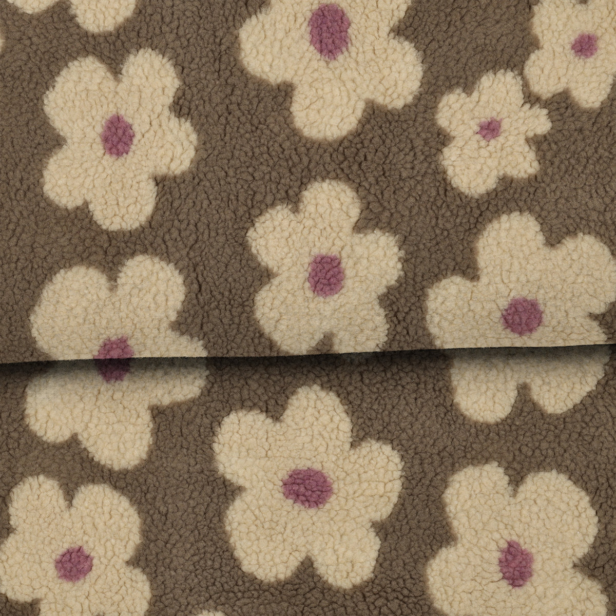 Grosses fleurs taupe - Teddy jacquard
