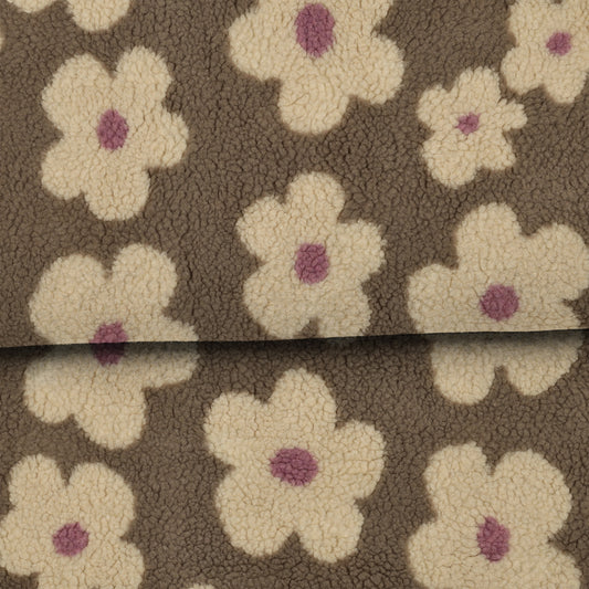 Grosses fleurs taupe - Teddy jacquard