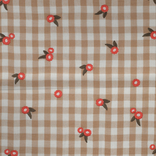 Carreaux floral - Mousseline de coton brodée