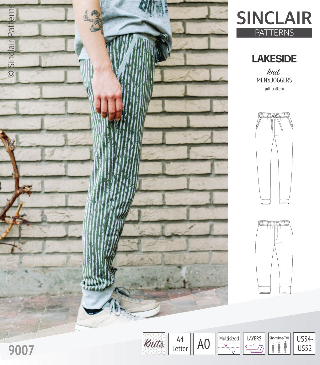 Pdf sewing pattern Lakeside knit joggers for men by Sinclair Patterns