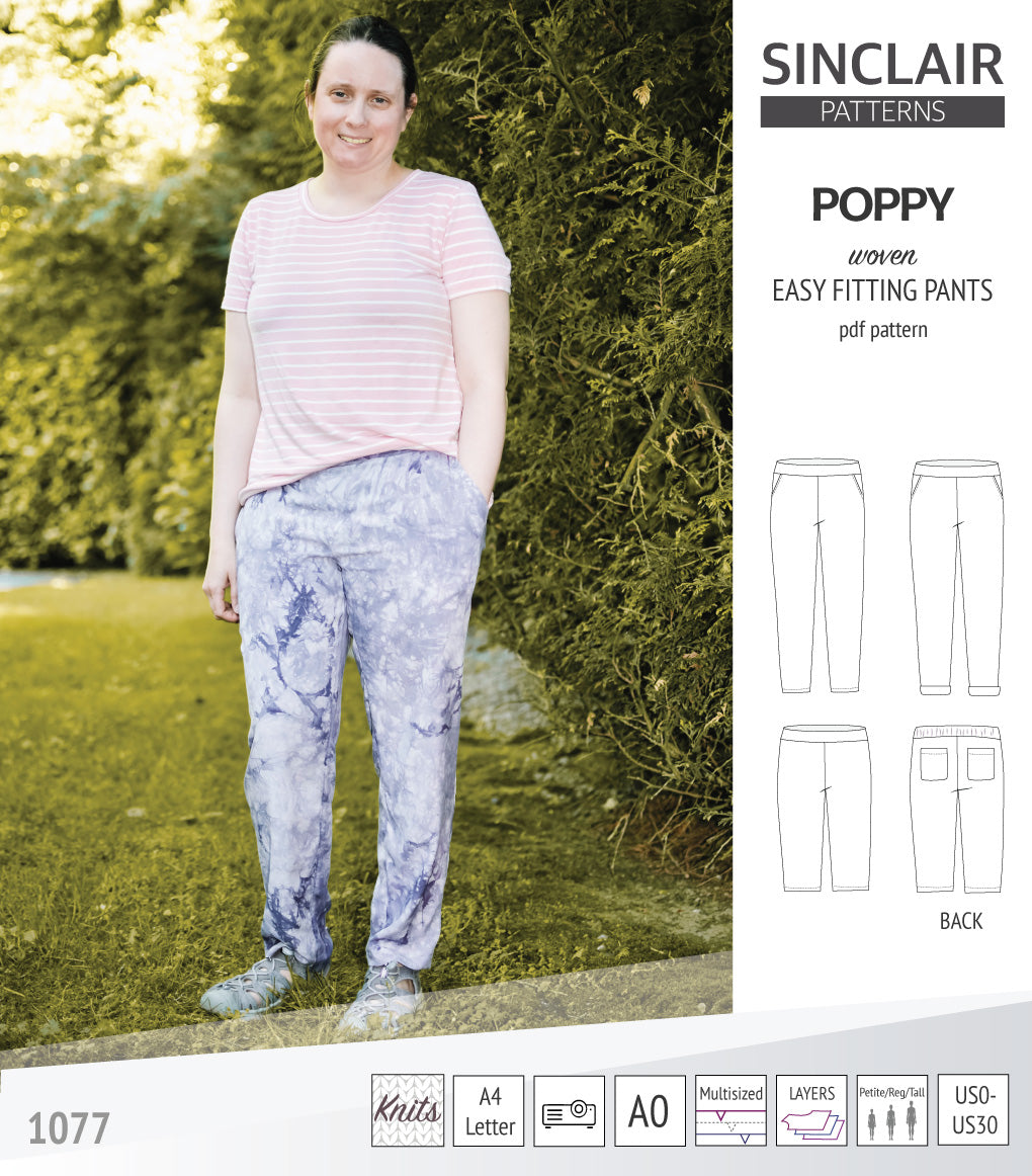 Poppy easy fitting pants for woven fabrics (PDF)