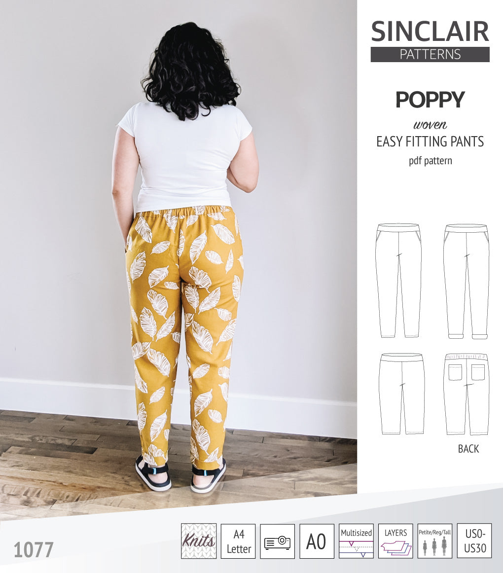 Poppy easy fitting pants for woven fabrics (PDF)