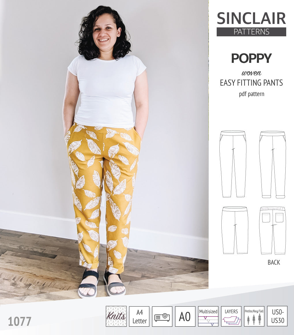 Poppy easy fitting pants for woven fabrics (PDF)