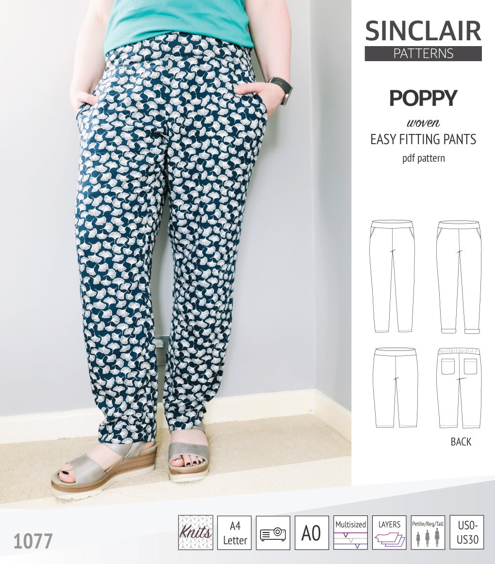 Poppy easy fitting pants for woven fabrics (PDF)