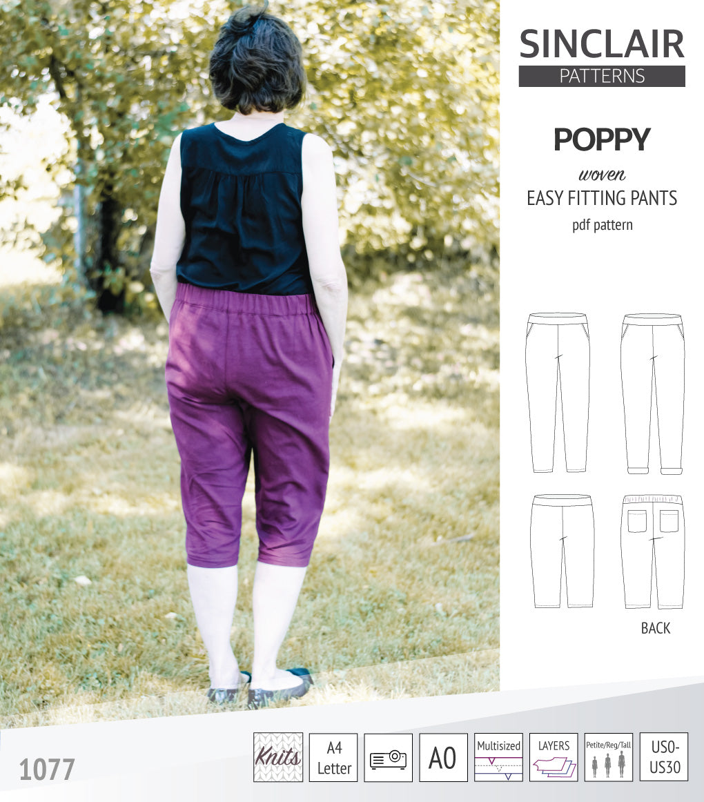 Poppy easy fitting pants for woven fabrics (PDF)